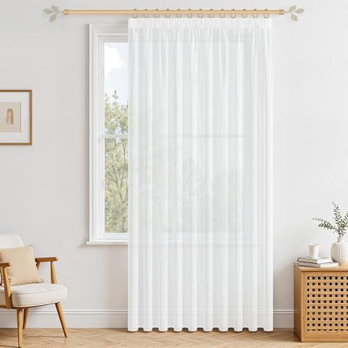 MRTREES Stores Gardinen mit Kräuselband 225cm lang Gardine Weiss Halbtransparent 200cm Breit 1er Set für Kinderzimmer Junge Schlafzimmer Küchenfenster Extra Breite Vorhänge