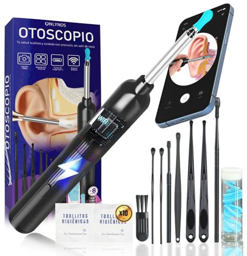 ONLYNDS® SÚPER Otoscopio Cámara PREMIUM Con 6 LED + 21 Puntas De Silicona + 10 Toallitas Limpieza | Endoscopio Limpiador De Oidos Cera WIFI | Limpiador Oidos Adultos | Compatible ANDROID e IOS