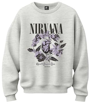 Stone Kids Sweatshirt Oversize Femme Nirvana - Licence Officielle (FR/ES, Alpha/Lettres, S, Taille Normale, Taille Normale, Gris Chiné Clair)