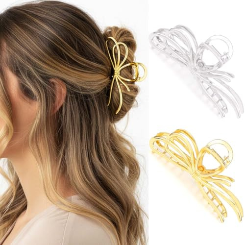Reaky Haarklammer mit Schleife, goldfarben, Metall, große Haarklammern, Haarschmuck für Damen