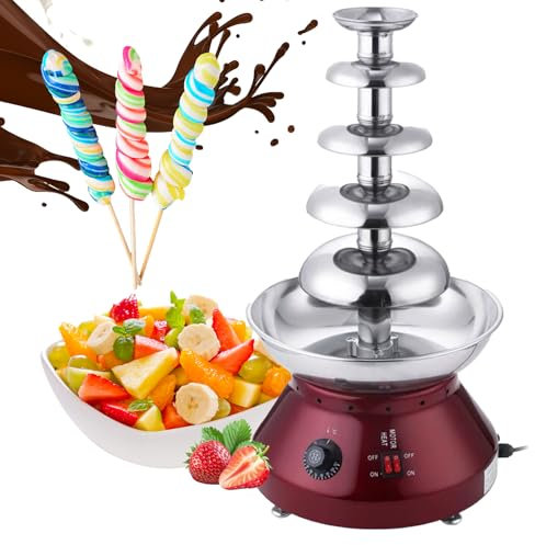 Stainless Steel Electric Chocolate Fondue Fountain Machine Chocolate Fountain 5 Tier, 230w Chocolate Melts Dipping Fondue Fountain With Sealing System, 0-110°C Adjustable Temperature