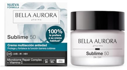 Bella Aurora Sublime 50 Día Nueva Fórmula | Crema multiacción antiedad con Microbiome Repair Complex, vitamina C y SPF 20 | Fortalece la barrera cutánea y unifica el tono | Piel madura | 50 ml