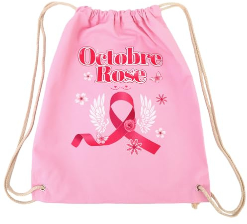 DPKOW Cordon Sac à Dos Octobre Rose Sac de Sport Gym en Toile pour Sensibilisation au Cancer du Sein Octobre Rose Cadeau Accessoires Déguisement, Tissu Poche avec Cordon