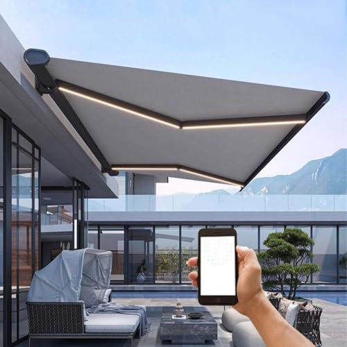 Dalumian Tenda da Sole Retrattile motorizzata per Patio, Tenda da Sole Retrattile elettrica, Tenda da Sole per Esterni con Telecomando, luci a LED, Tenda Parasole per terrazza Bar, 78,7*59,06(A)