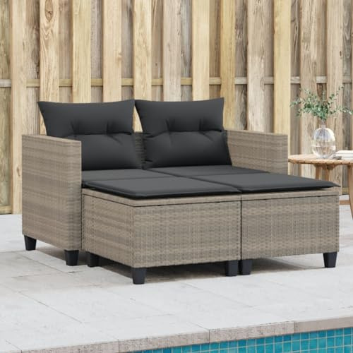HUAKEHOM Gartensofa 2-Sitzer mit Hockern Sofa Set ohne Vordach Outdoor Sofa Gartenmöbel Garten Lounge Set Terrasse Garten Terrassenmöbel Zweisitzer Poly Rattan