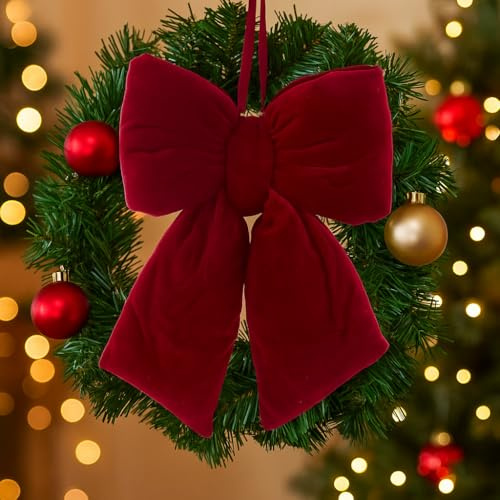 Fiocco Decorativo Bordeaux in Velluto con Nastro – Addobbo Natalizio per Albero, Porta, Ghirlanda o Pacchi Regalo 30cm - Varzi dal 1956