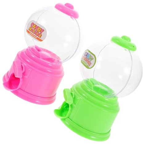 Toyvian Mini Candy Dispenser Machine Toy for Kids 2pcs Plastic Bubble Mini Candy Dispenser Set in Pink and Green for Birthday Party and Travel Use
