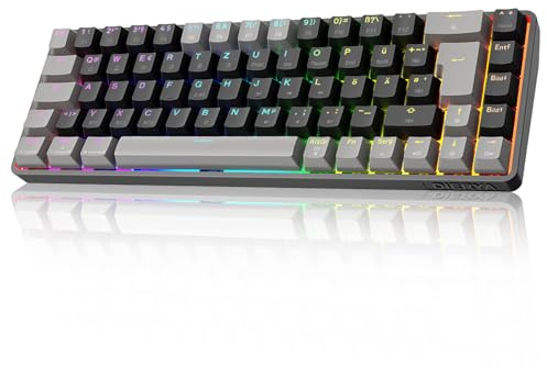 Dierya DK68 Kabellose Gaming Tastatur Deutsches Layout-QWERTZ,Bluetooth/2.4GHz/USB-C 68 Tasten RGB Beleuchtung Mechanische Tastatur,Linear Roter Switch,Grauschwarz
