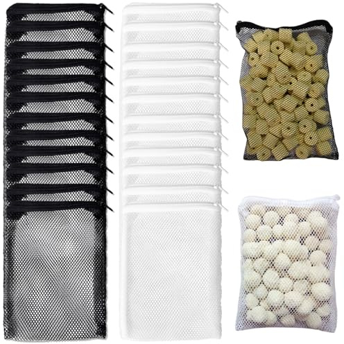 Ainvhh 24 PCS Aquarium Media Bags Reusable Filter Bag Mesh Aquarium Filter Media Bag with Plastic Zipper for Activated Carbon Filter Stones Ceramic Rings for Aquarium Pond Filters