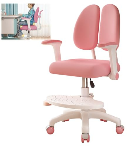 TAZZOR Schreibtischstuhl Kinder, Höhenverstellbarer mit 90° schwenkbaren Armlehnen & Fußstütze | Bequemer Lernstuhl für Kinderzimmer | Ergonomischer Drehstuhl für Mädchen und Jungen (Rosa)