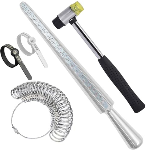 Ring Sizer Measuring Tool Set, Metal Mandrel Ring Sizers For Loose Rings Tool Aluminum with Ring Gauge US Size 1-13, Finger Size Stick Wire Wrap Rings Tools Jewelry Making Kit, 31pc