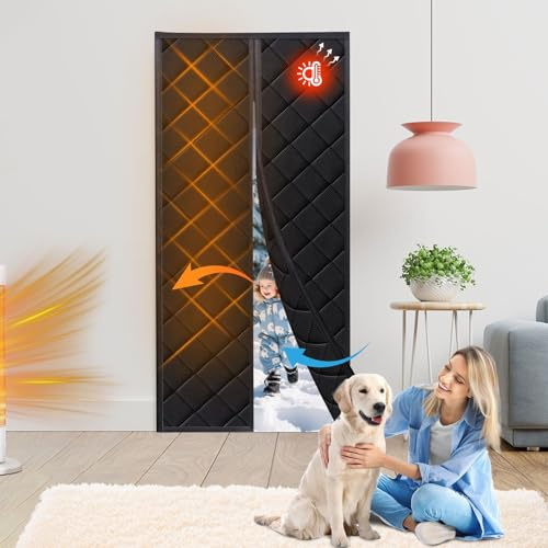 VKFOFEG Magnet Wärmeschutzvorhang für Türen, Türvorhang Kälteschutz, Thermo Türvorhang, Haustierfreundlich, Kälteschutz, Wärmedämmung
