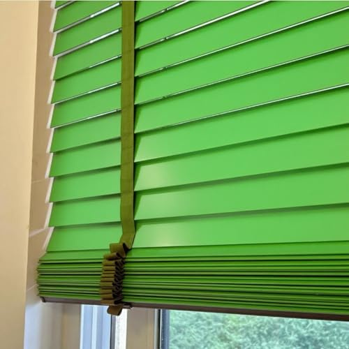 Persianas Venecianas de Madera Personalizado 45 60 80 100 120 150 cm Anchas, Cortinas Oscurecedoras Horizontales de Interior, Estores Aislamiento Térmico Lamas 5cm, Fáciles de Instalar(verde)
