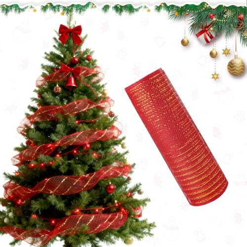 Ruban de sapin de Noël - Ruban en maille polyester - 26 cm - Film métallique décoratif - Pour sapin de Noël, couronne, guirlande