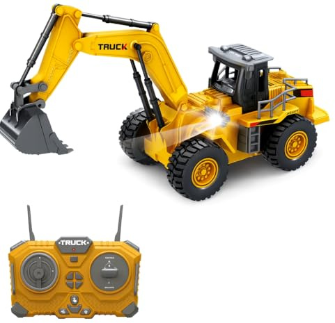 Escavatore telecomandato 9 canali con pala in metallo scala 1:24. Escavatore radiocomandato 2,4 GHz con luci suoni e rotazione a 360 gradi. Regalo di compleanno per bambini dai 6 7 8 9 10 11 12+ anni