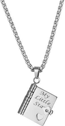 Flongo silverhalsband för dotter: Uppfällbar bokberlock min lilla stjärna – 6 sidor present från mamma pappa – rostfritt stål kedja 60 cm – födelsedag examen konfirmation smycke flicka, Rostfritt stål
