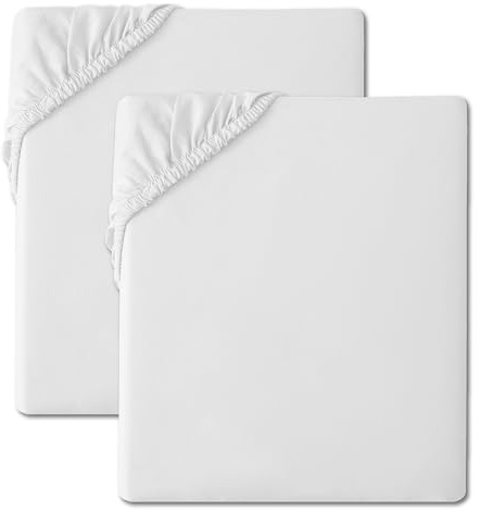 2 Pack Fitted Sheet Soft Microfibre Bed Sheets, Wrinkle Resistant, Breathable & Easy Care Elasticated Corners for Secure Fit White (Single-90X190)