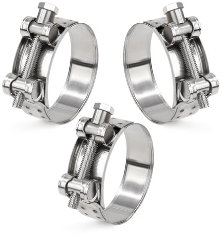 Songella Abrazaderas de Acero Inoxidable 60-63mm Abrazadera de Tubo de Escape de Moto 3 Piezas para Conexión de Tubos de Escape Tubos de Escape