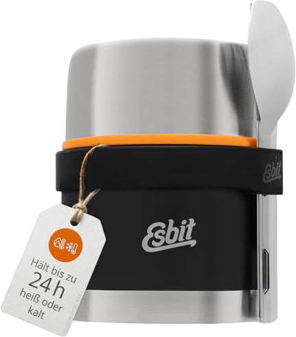 Esbit CLASSIC Thermobehälter & Besteckset - 500 ml Schwarz - mit Löffel & Gabel - 18/8 Edelstahl Thermobecher auslaufsicher - Deckel dient als Schüssel - Ideal für Essen unterwegs