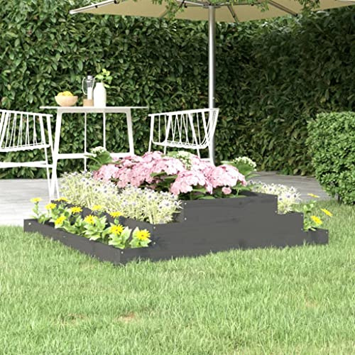 YUTAASU Fioriera in Legno di Pino Massello Grigio 110x110x27 cm con Design a Scala per Piante e Ortaggi, Struttura Robusta e Stabile per Decorazione Giardino