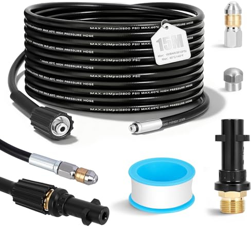15M 180 Bars Tuyau Déboucheur Canalisation pour Nettoyeur Haute Pression Kärcher K1 K2 K3 K4 K5 K6 K7,Pour un Nettoyage Facile des Tuyaux et Éviers Obstrués