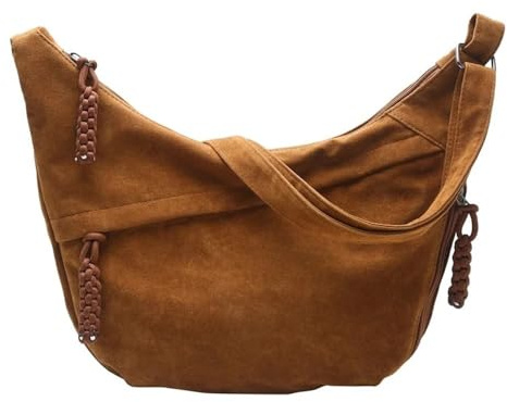 Borsa a tracolla in pelle scamosciata a mezzaluna for donna e uomo, borsa a tracolla, borsa a mano casual, borsa a tracolla a forma di gnocco(Brown)