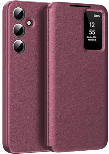 Nshkeji Coque pour Samsung Galaxy S26 Smart View avec Fenêtre Intelligente, Étui Portefeuille à Rabat Effet Cuir avec Porte-Carte, Support Pliable et Protection Antichoc Intégrale Housse Galaxy S26