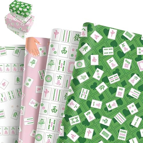 12 Stück Geschenkpapier Set, Mahjong Thema Aufbewahrung Geschenkpapier, 69×51 Cm Praktisch Wrapping Paper für Mahjong Enthusiasten, Lustiges Geschenkpapierroller für Geschenkkisten Dekoration