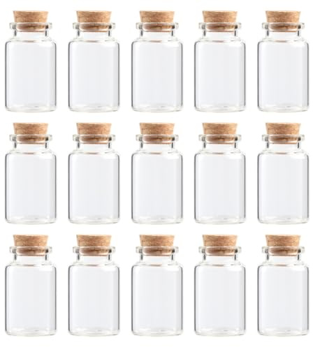 Toyvian Lot de 20 Mini Bouteilles en Verre Transparent 30x50 Mm 20 ML Bouchon en Liège, Bocaux à Souhaits pour Thé Fleuri, Rangement Déco Maison et Fêtes, Accessoires Décoratifs