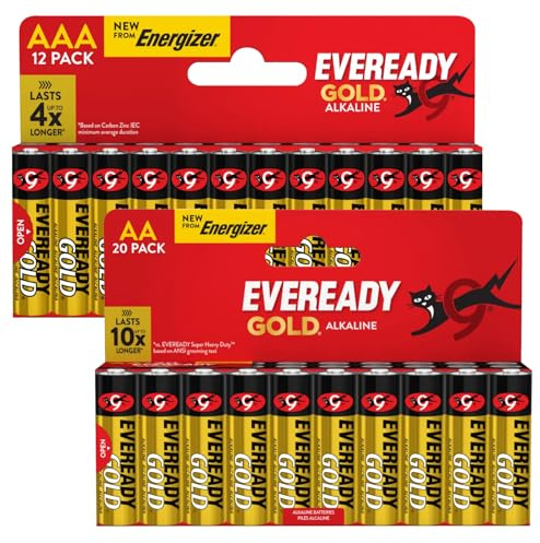 Eveready Gold AA & AAA Alkaline Batteries – 24 Pack (12 AA + 12 AAA) | Long Lasting Industrial Grade Power Batteries for Remotes, Torches, Toys & Everyday Devices