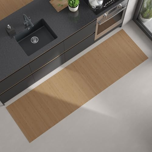 DE-COmmerce Bambus Küchenläufer Flow Nature Maß ca. 50 x 75 cm pflegeleicht Küchenteppich Bambusteppich Teppich ohne Bordüre rutschhemmend