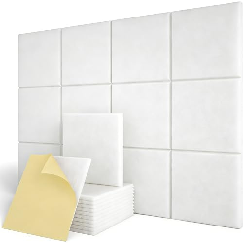Discos de aislamiento acústico autoadhesivos, 12 unidades, 30 x 30 x 0,9 cm, para estudio de grabación, cine en casa, salón (blanco)