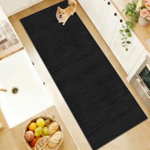 TFEHXYZU Küchenteppich Waschbar Teppich Läufer Flur 40 x 200cm Läufer Teppiche Fußmatte Lang, Teppich Küche rutschfest Küchenläufer, Teppichläufer für Küche, Flur & Wohnzimmer Schlafzimmer Schwarz