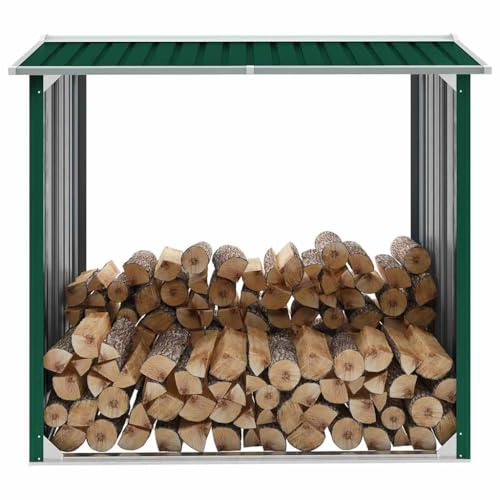 Mokuyary Abri de Stockage de Bois Acier galvanisé 172x91x154 cm Vert Serre Bûche, Étagère de Rangement pour Porte Bûches de Cheminée, Support de Stockage de Bois de Chauffage