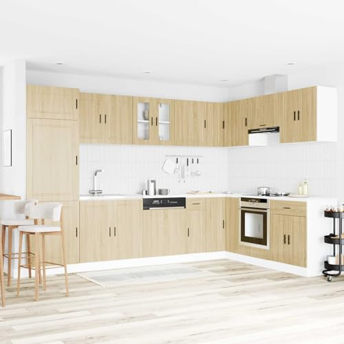 LoogCape Waschbecken Unterschrank Porto 2er Set Braun Holzwerkstoff 80 x 46 x 81,5 cm für Waschtisch, Badmöbel, doppelwaschtisch Organizer Stauraum für Handtuch und Kosmetik