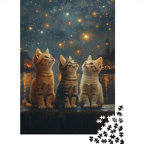 Cute Cat Trio Jigsaw Puzzle for Adults 1000 Piece Jigsaw Puzzle Night Lights Relaxation Focus Family Fun Home Decor Gift 38x26cm/1000pcs