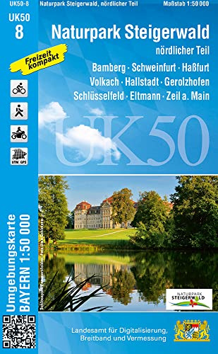 UK50-8 Naturpark Steigerwald, nördlicher Teil: Bamberg, Schweinfurt, Haßfurt, Volkach, Hallstadt, Gerolzhofen, Schlüsselfeld, Eltmann, Zeil a.Main, ... Karte Freizeitkarte Wanderkarte)