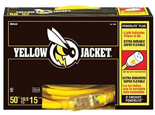 Yellow Jacket 2805 10/3 Heavy-Duty 15-Amp SJTW Contractor Extension Cord with Lighted End, 50-Feet by Yellow Jacket