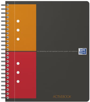 OXFORD 100102880 Activebook International A5 + rutig 10-håls perforerad med offsetflik och dokumentficka grå Spiral Notebook Collegeblock – smart organisation för chefer och chefer