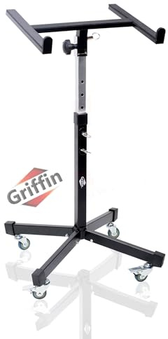 Griffin Rolling Studio Mixer Stand DJ Cart (MobileTILT Series) – Standing Rack On Casters with Adjustable Height – Portable Mount Turntable Holder For Digital Drum Machine, Mixing Audio Music Gear