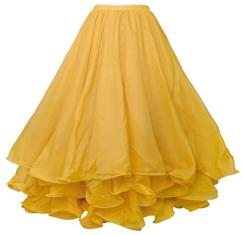 BellyLady Belly Dance Skirt Halloween Tribal Chiffon Tiered Maxi Full Skirt 37.8 Inch Length-Yellow