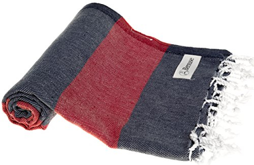 Bersuse 100% Baumwolle - Cayman Hamamtuch Pestemal - Dunkelblau/Rot