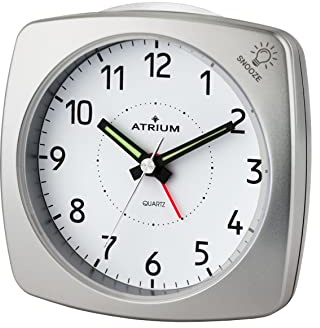 Atrium Wecker Analog Quarz ohne Ticken, mit Licht und Snooze Silber A251-19
