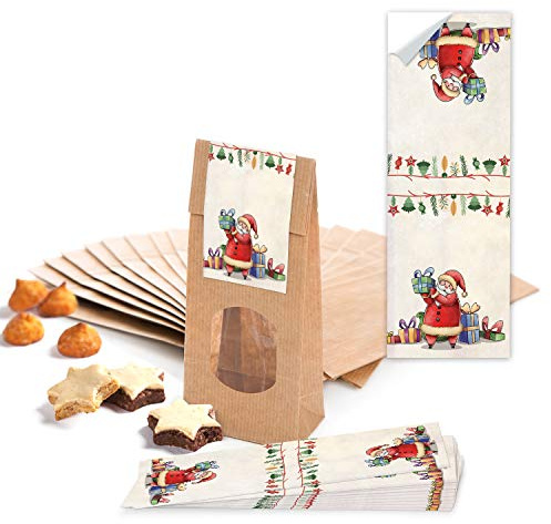 Logbuch-Verlag 25 kleine Plätzchentüten transparent MIT FENSTER Blockbodenbeutel Weihnachten 7 x 4 x 20,5 cm Santa Nikolaus Lebensmittel give-away
