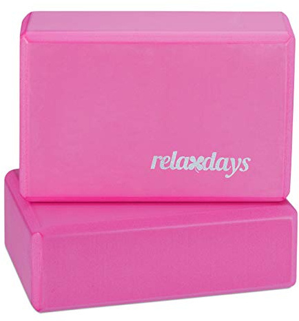 Relaxdays Pack de 2 Bloques de Yoga, Gomaespuma, Accesorios para Hacer Ejercicio, Antideslizantes, 8 x 23 x 15 cm, Rosa