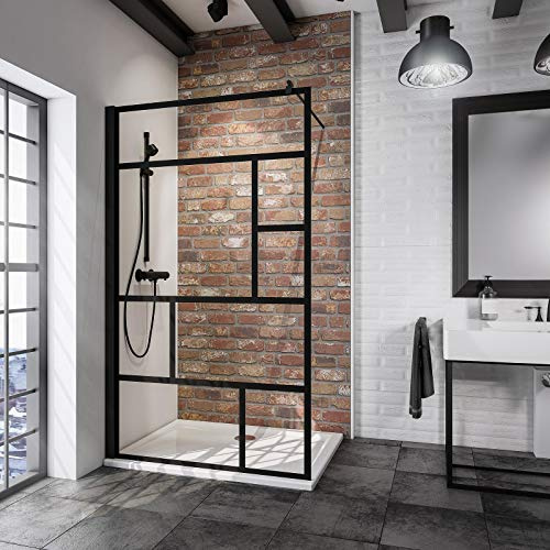 Schulte D369110 68 1660 Duschwand Alexa Style 2.0 Walk In Black Style, 120 x 200 cm, 6 mm Sicherheitsglas Dekor Atelier 1 fixil beschichtet, schwarz matt, Montage auf Duschwanne oder Fliese