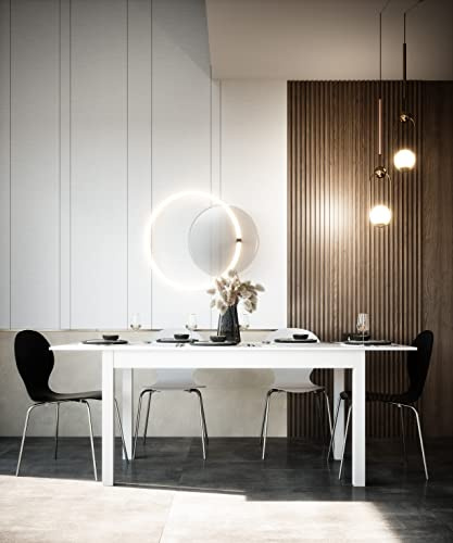 Newfurn Esstisch weiß ausziehbar bis 180 cm Küchentisch Esszimmer modern | skandinavisches Design, matte Tischplatte, Esszimmertisch, Speisetisch, Esszimmermöbel, für bis zu 8 Personen