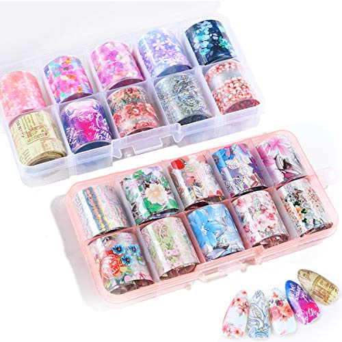 (2 Box / 20pcs) Autocollant de transfert d'ongle, Mwoot Au hasard Holographique Ongles Feuille Autocollants Ciel Étoilé Autocollants Transfert D'art Art Decal Acrylique Foil Décoration d’Ongle DIY