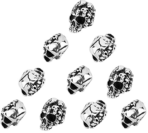 UNICRAFTALE 10 Stk 4mm Edelstahl Schädel Perlen - Europäische Antik Silber Armbänder - Halloween Skeleton Abstandsperlen für Halskette Ohrringe Schmuckherstellung