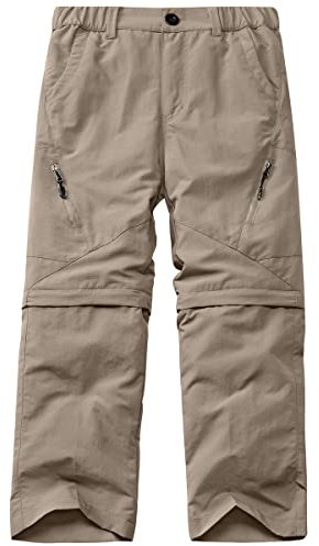 linlon Kids' Cargo Pants, Boy's Casual Outdoor Quick Dry Waterproof Hiking Climbing Convertible Trousers #9035-Khaki-S